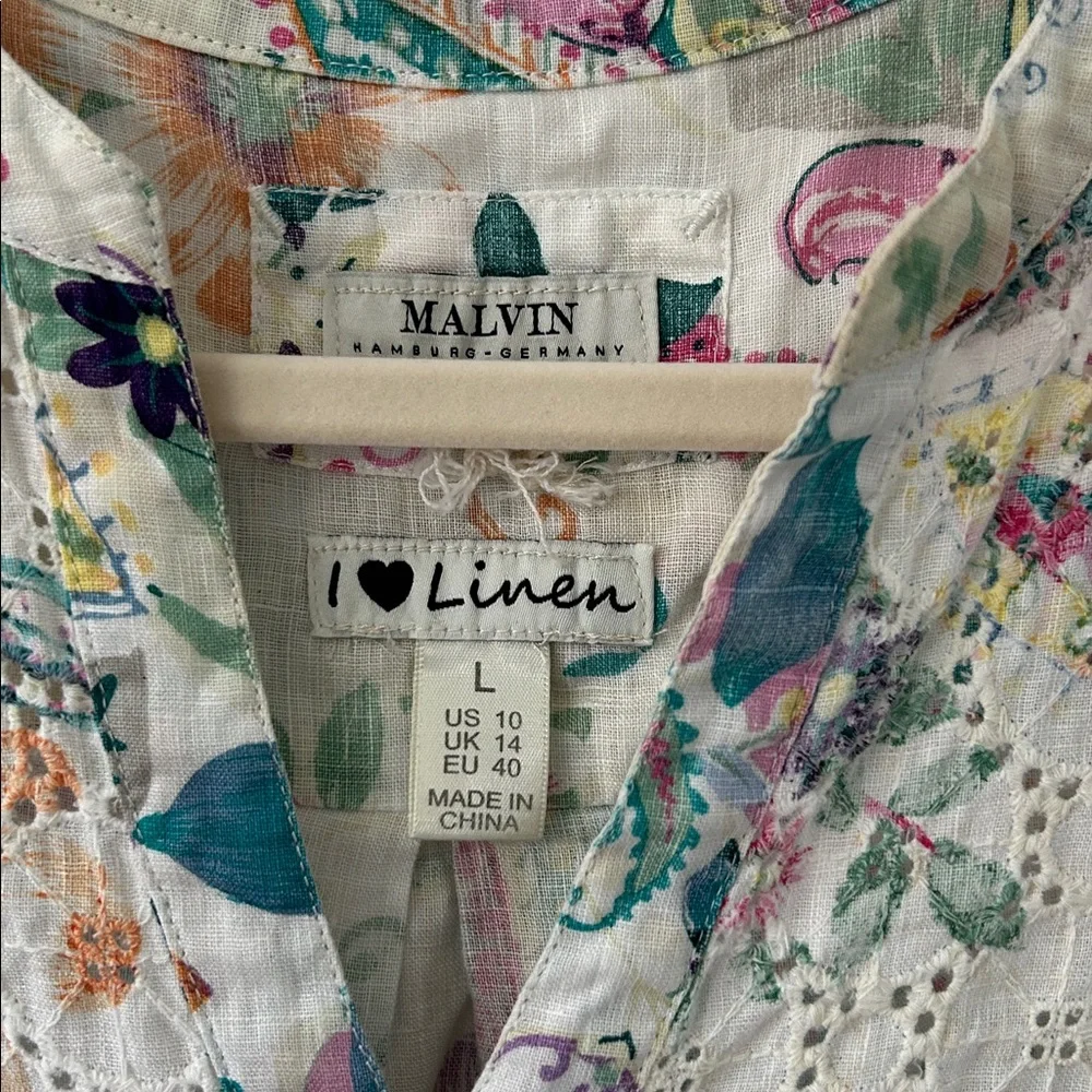 Malvin Tunic Women’s Large I Love Linen Floral Coastal Resortwear Beach Spring - Picture 2 of 12